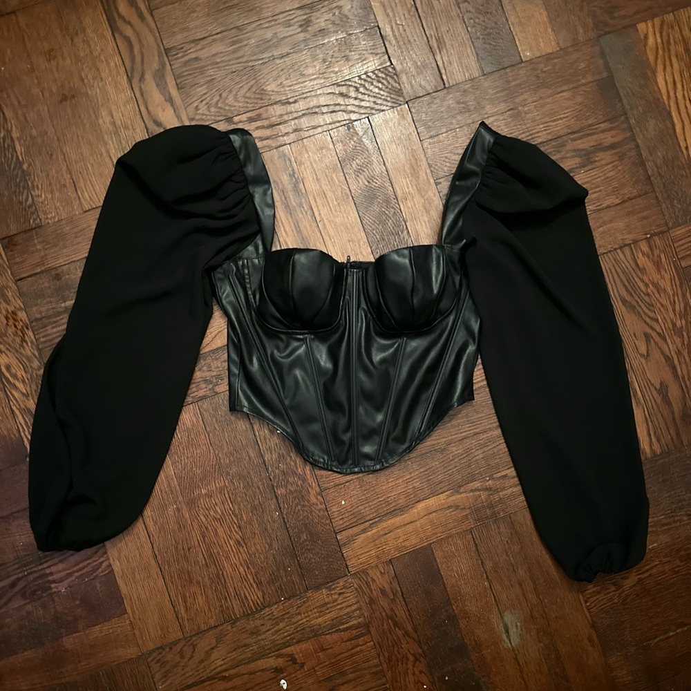 Fashion Nova Leather/Sheer Bustier/Corset Top